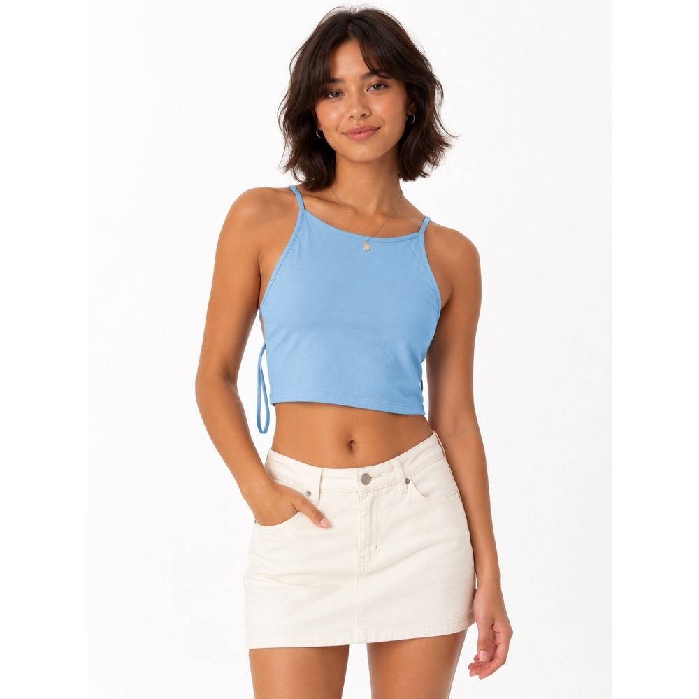 Vintage 90s The Limited Tie Back Crop Tank Top S Baby Blue Open Back Y2K Cotton